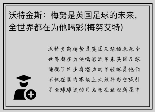 沃特金斯：梅努是英国足球的未来，全世界都在为他喝彩(梅努艾特)