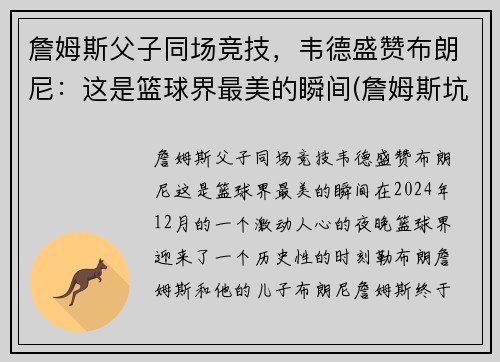 詹姆斯父子同场竞技，韦德盛赞布朗尼：这是篮球界最美的瞬间(詹姆斯坑韦德)